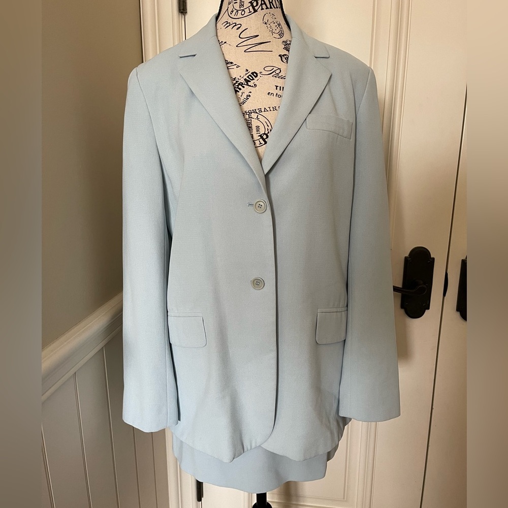 BCBG Max Azria pale blue skirt suit